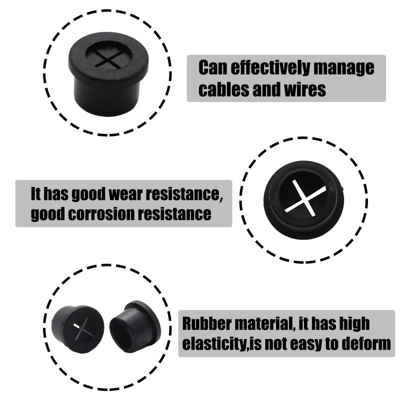 Adyoney 6 Pcs 14mm / 9/16 Inch Black Cable Cord Grommets, Rubber Desk Grommets for Table Computer Desk Wire Organizer TV Console and Other Furnitures Cover - Image 4